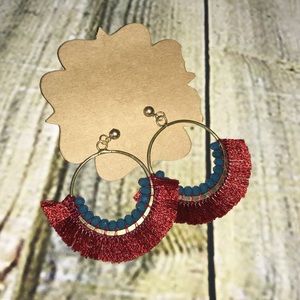 Maroon Fringe w/ Turquoise Stone Earrings!